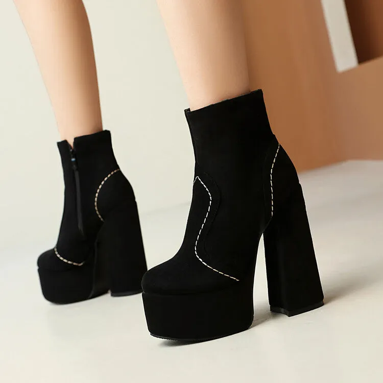 Women's  Square Toe High Heel Platform Short Boots