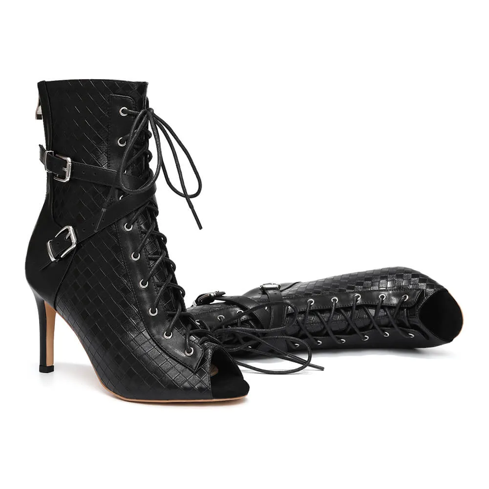 Women's Stiletto Open Toe Lace-Up Ankle Boots