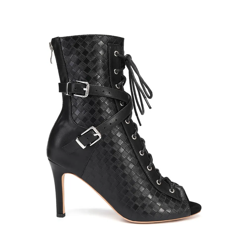 Women's Stiletto Open Toe Lace-Up Ankle Boots