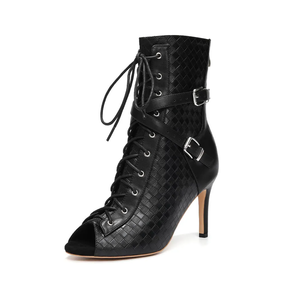 Women's Stiletto Open Toe Lace-Up Ankle Boots