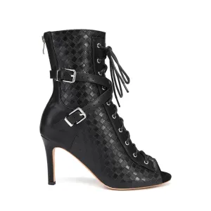 Women's Stiletto Open Toe Lace-Up Ankle Boots