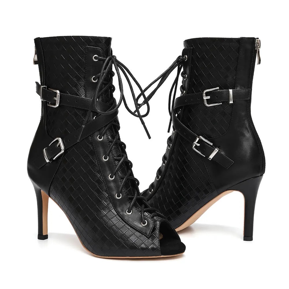 Women's Stiletto Open Toe Lace-Up Ankle Boots