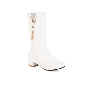 Women's  Tassel Low Heel Mid Calf Boots