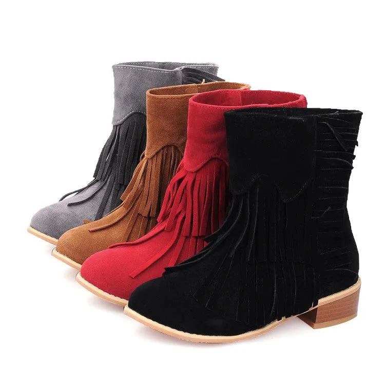 Women's Tassel Mid Heels Short Boots