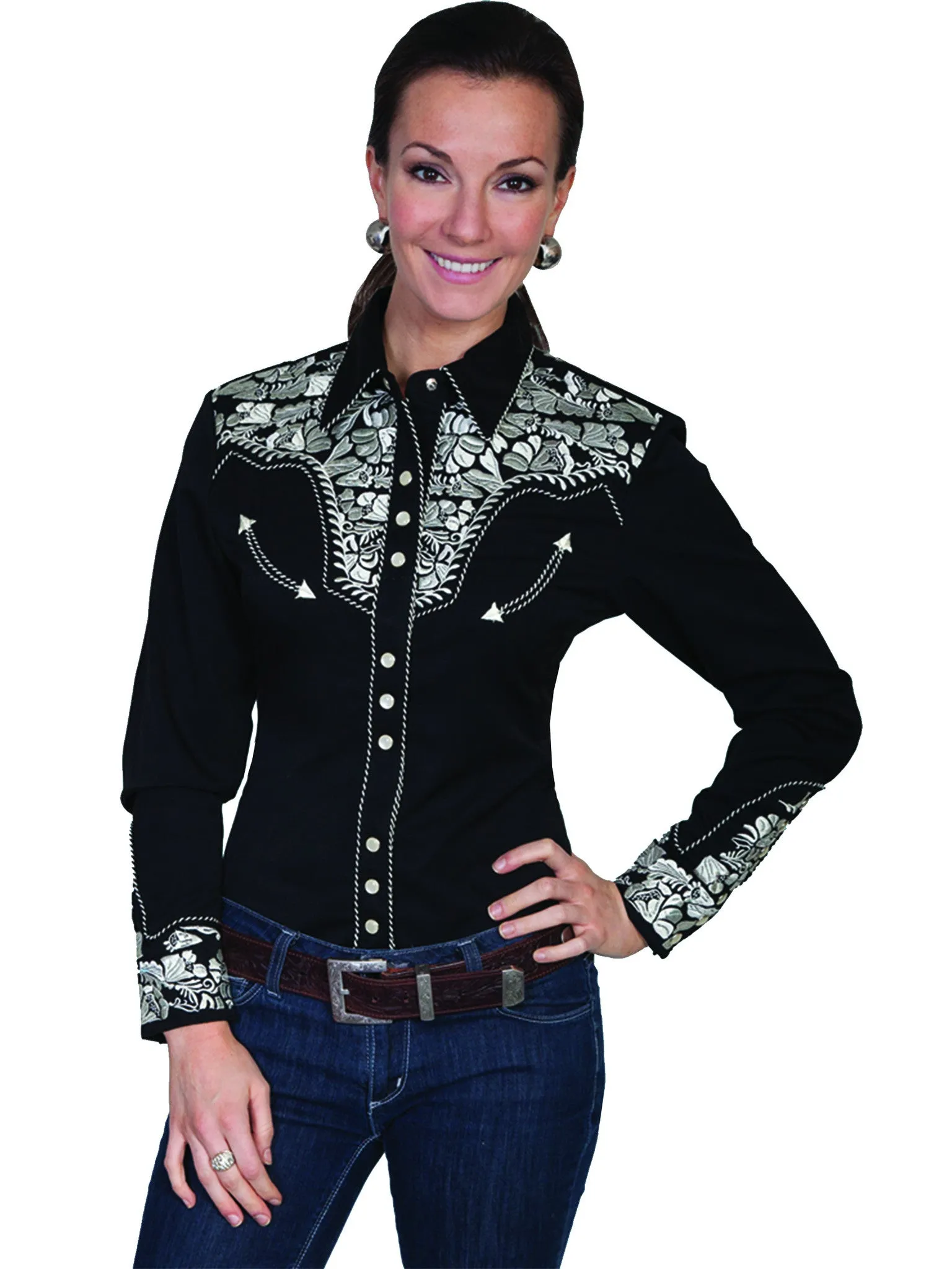 Women's Vintage Western Shirt Collection: Scully Gunfighter Black & Silver