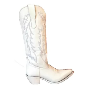 XZEIT Vintage PU Western cowboy Boot Women Flower Embroidered Mid Calf Cowgirl Boots pointed Toe Western Boots Chunky Heel Pull On Short Boots Riding Wedding Boots,White,5