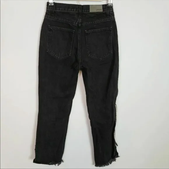 Y2K side zip reflective distressed jeans