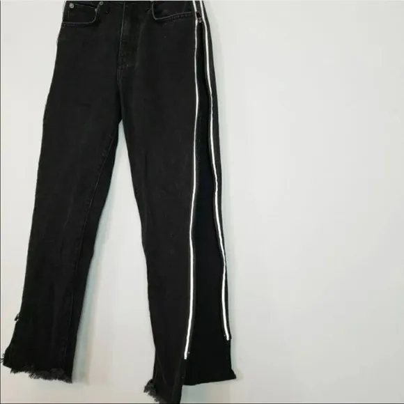Y2K side zip reflective distressed jeans