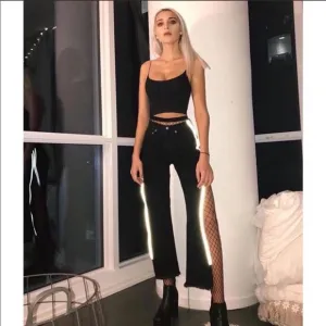 Y2K side zip reflective distressed jeans