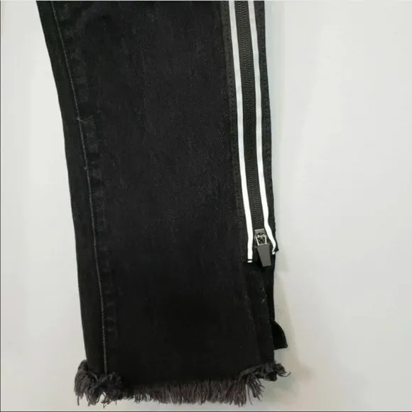 Y2K side zip reflective distressed jeans